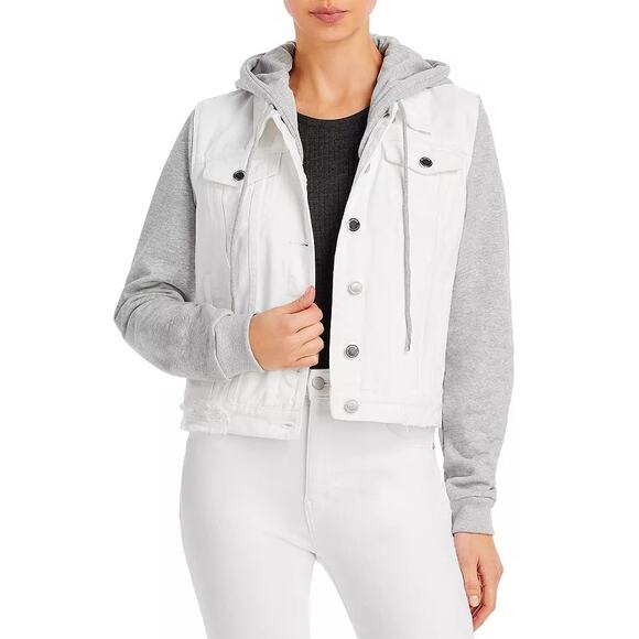 Blank NYC x Evereve Lightbox Hooded Denim Jacket White/Gray M - Picture 1 of 14